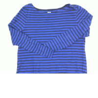 Women's long-sleeved round neck shirt with black stripes in blue 