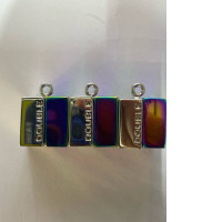 Set of 3 Blue magnetic square pendant necklace with letters in the center