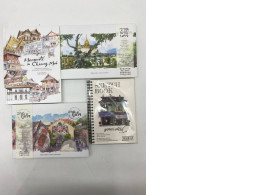Set of 4 Watercolor picture book of Thai tourist attractions 