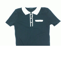 Women's black button-down collar shirt with white stripes 