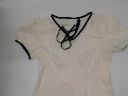 Women's short dress, V-neck, white, black stripes Women's short dress, V-neck, white, black stripes