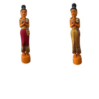 Set of 2 wooden statues in the form of a woman, decor