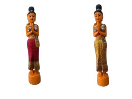 Set of 2 wooden statues in the form of a woman, decor