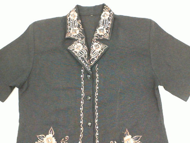 Dark grey short sleeve shirt with white and gold pattern Dark grey short sleeve shirt with white and gold pattern