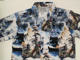 White short-sleeved shirt with Chinese pattern White short-sleeved shirt with Chinese pattern