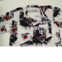 White short-sleeved shirt with Japanese building pattern White short-sleeved shirt with Japanese building pattern