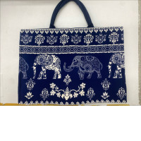 Large blue elephant print handbag