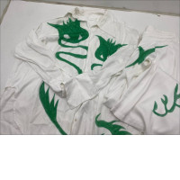 Set of 2 Long-sleeved shirt and long white pants with green pattern 