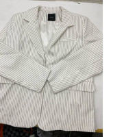 Women's long white suit with black stripes 