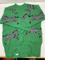 Green zebra pattern round neck long sleeve sweater 