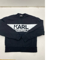 Women's black round neck long sleeve sweater with white pattern