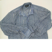 Men's light blue long-sleeved shirt with blue stripes