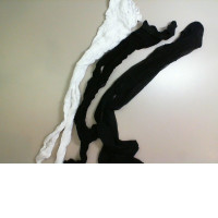 Set of 3 pairs fishnet tights, 1 white + 2 black
