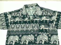 Black and white elephant print short sleeve shirt