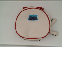 Women's white handbag with red stripes 