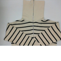 Women's cream-colored, black-striped, long-sleeved turtleneck sweater 