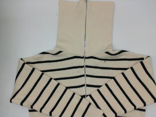 Women's cream-colored, black-striped, long-sleeved turtleneck sweater Women's cream-colored, black-striped, long-sleeved turtleneck sweater