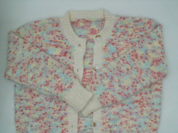 Long sleeve sweater with white buttons and rainbow pattern