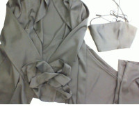 Women's satin set, black trousers, belted shirt and black top