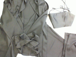 Women's satin set, black trousers, belted shirt and black top Women's satin set, black trousers, belted shirt and black top