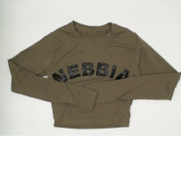 Women's long-sleeved round neck T-shirt, khaki green 