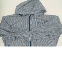 Women's blue and white striped long-sleeved hooded sweatshirt 