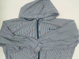 Women's blue and white striped long-sleeved hooded sweatshirt 