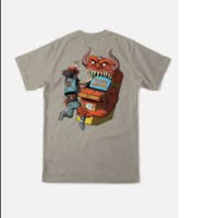 light brown t-shirt with monster print