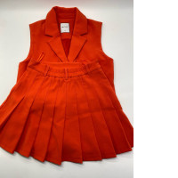 Set of 2 Women's orange sleeveless collared top and women's orange short skirt 