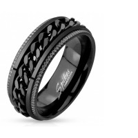 Men's Black Ring Spikes with Chain