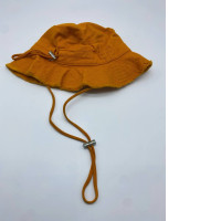 Orange wide-brimmed camping hat 