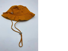 Orange wide-brimmed camping hat 