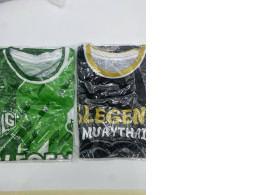 Set of 2 Black and green round neck sports t-shirt 