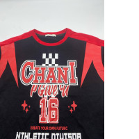 Black round neck sports t-shirt with red stripes