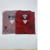 Set of 2 Men's red short-sleeved shirt with black pattern 