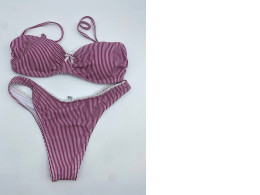 Red and white striped bikini set 