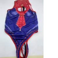 Women's blue swimsuit with red pattern 