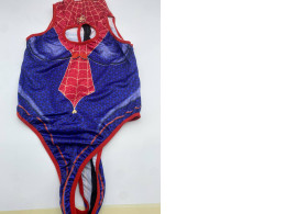 Women's blue swimsuit with red pattern 