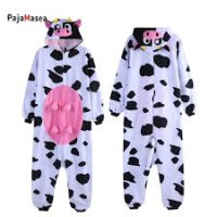 Cow print pajamas with zipper for adults