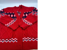 Women's red and blue pattern knitted cardigan 