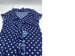 Women's short-sleeved V-neck long dress with white polka dots in blue Women's short-sleeved V-neck long dress with white polka dots in blue