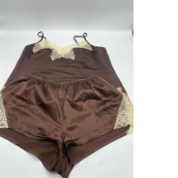 Women's dark brown one-shoulder nightdress and shorts 