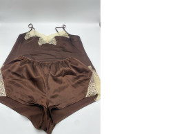 Women's dark brown one-shoulder nightdress and shorts 