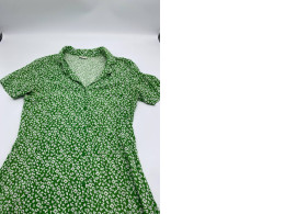Green short dress with white floral print and collar 