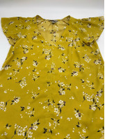 Deep neck short sleeve green floral pattern shirt 