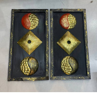 Set of 2 wooden moon and sun painting