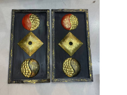 Set of 2 wooden moon and sun painting