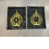 Set of 2 Wooden Bell Leaf Paintings