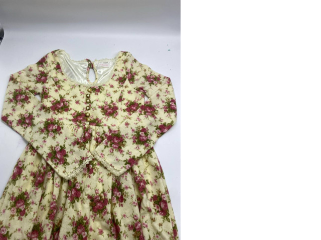 Cream colored long sleeve short dress with red rose pattern Cream colored long sleeve short dress with red rose pattern