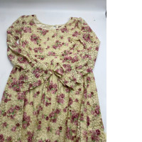 Cream colored long sleeve short dress with pink rose pattern 